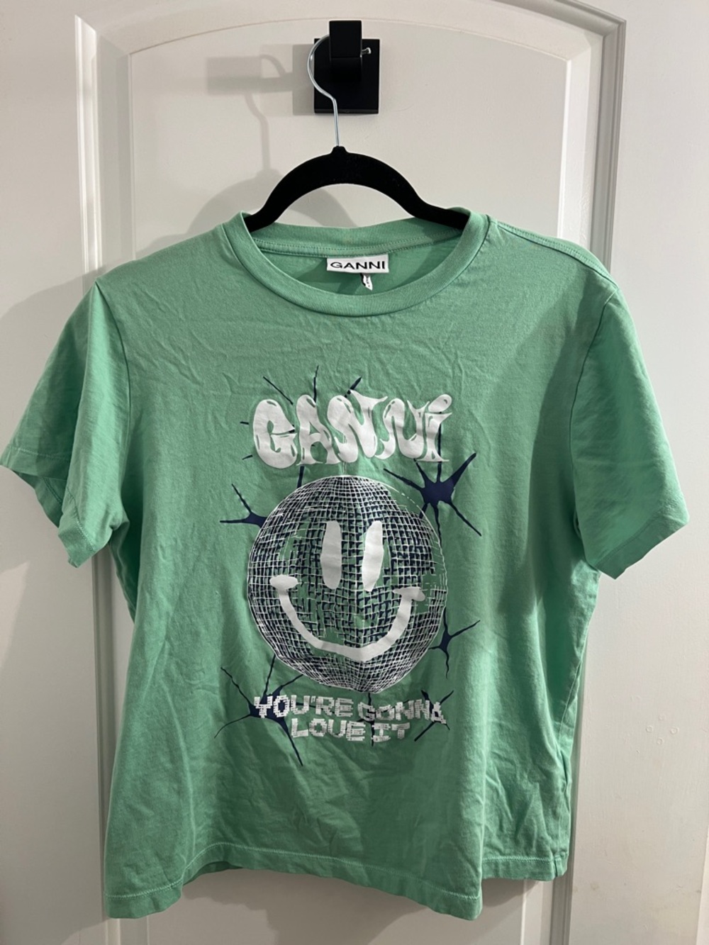 Ganni Mint Green Disco Smiley Tee